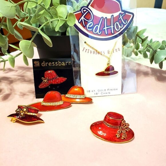 𝅺red Hat Society Brooch & Necklace Bundle - Picture 1 of 14